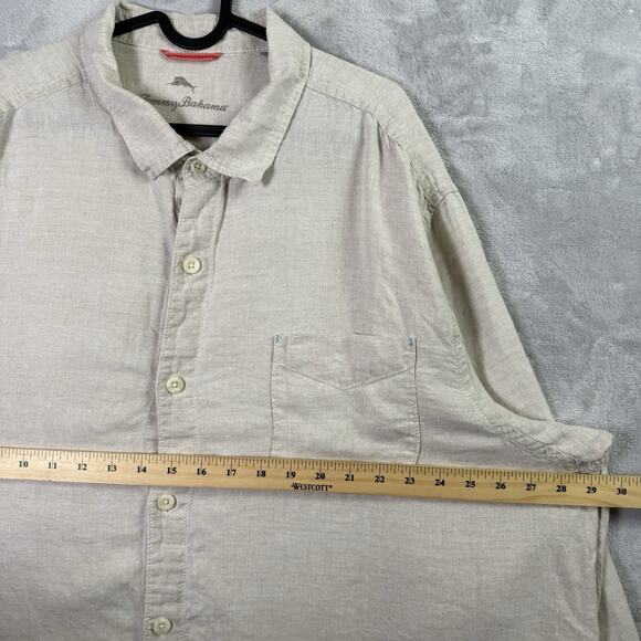 Tommy Bahama Button Up Shirt Men's XXL Linen Cream Tropical Breathable Pocket - Picture 7 of 16
